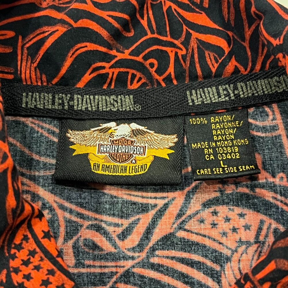Harley-Davidson Button Down Eagle Print Shirt, Black Red, L